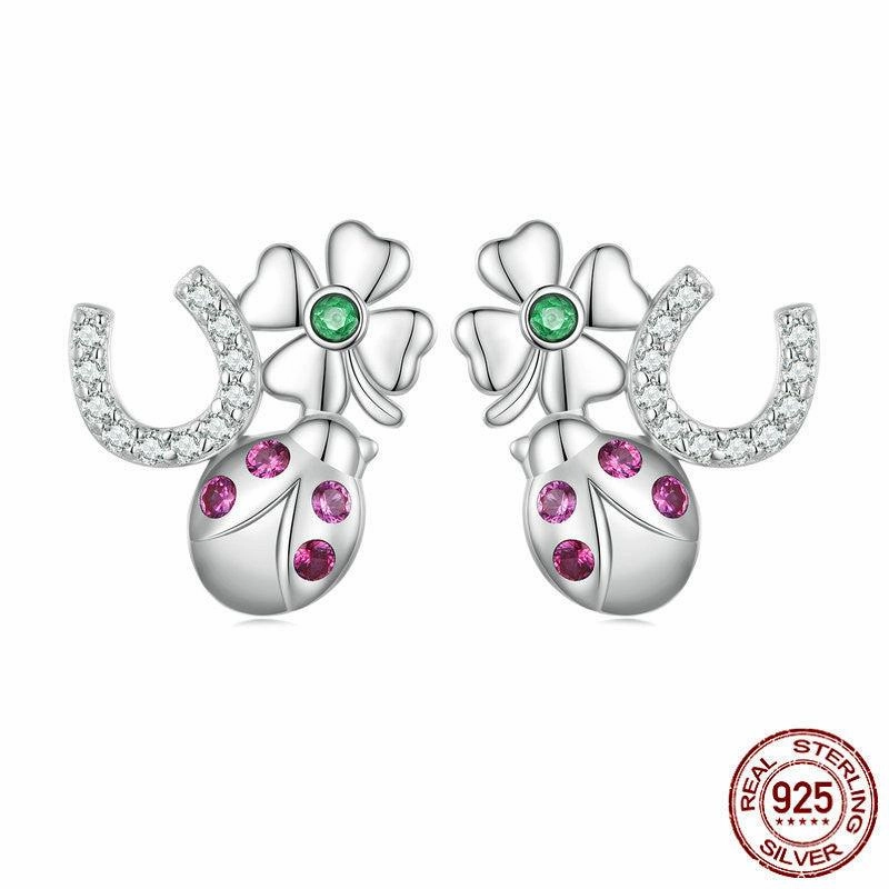 S925 Sterling Silver Lucky Combination Earrings Plated With Platinum Zircon