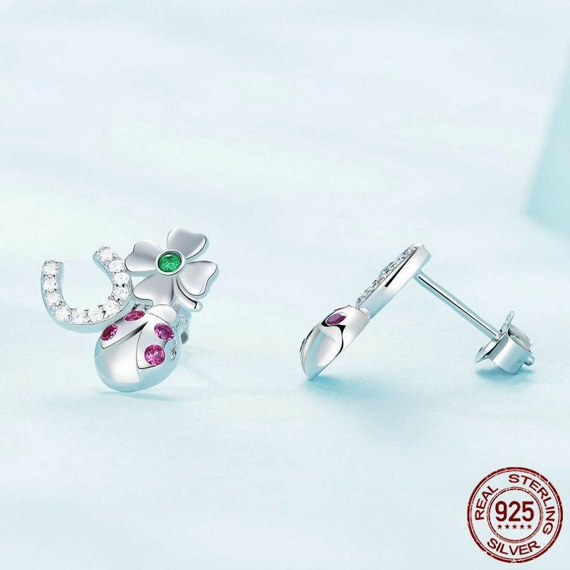 S925 Sterling Silver Lucky Combination Earrings Plated With Platinum Zircon
