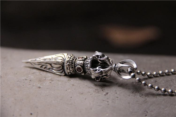 S925 Sterling Silver Magic Weapon Vajra Pestle Pendant Retro Man Personality