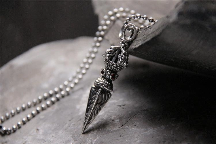 S925 Sterling Silver Magic Weapon Vajra Pestle Pendant Retro Man Personality