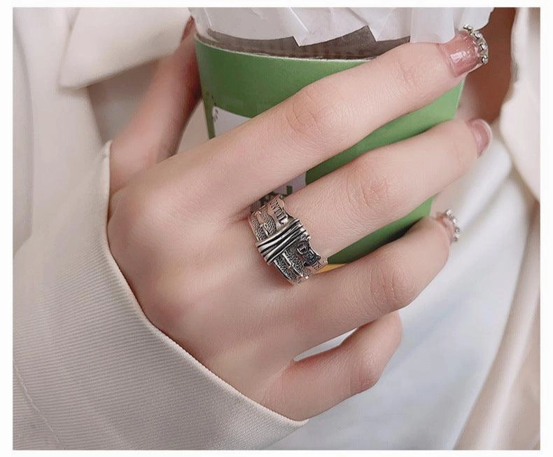 S925 Sterling Silver Retro Distressed Ring