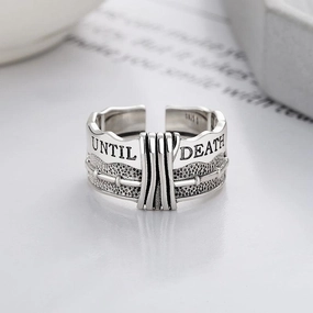 S925 Sterling Silver Retro Distressed Ring 