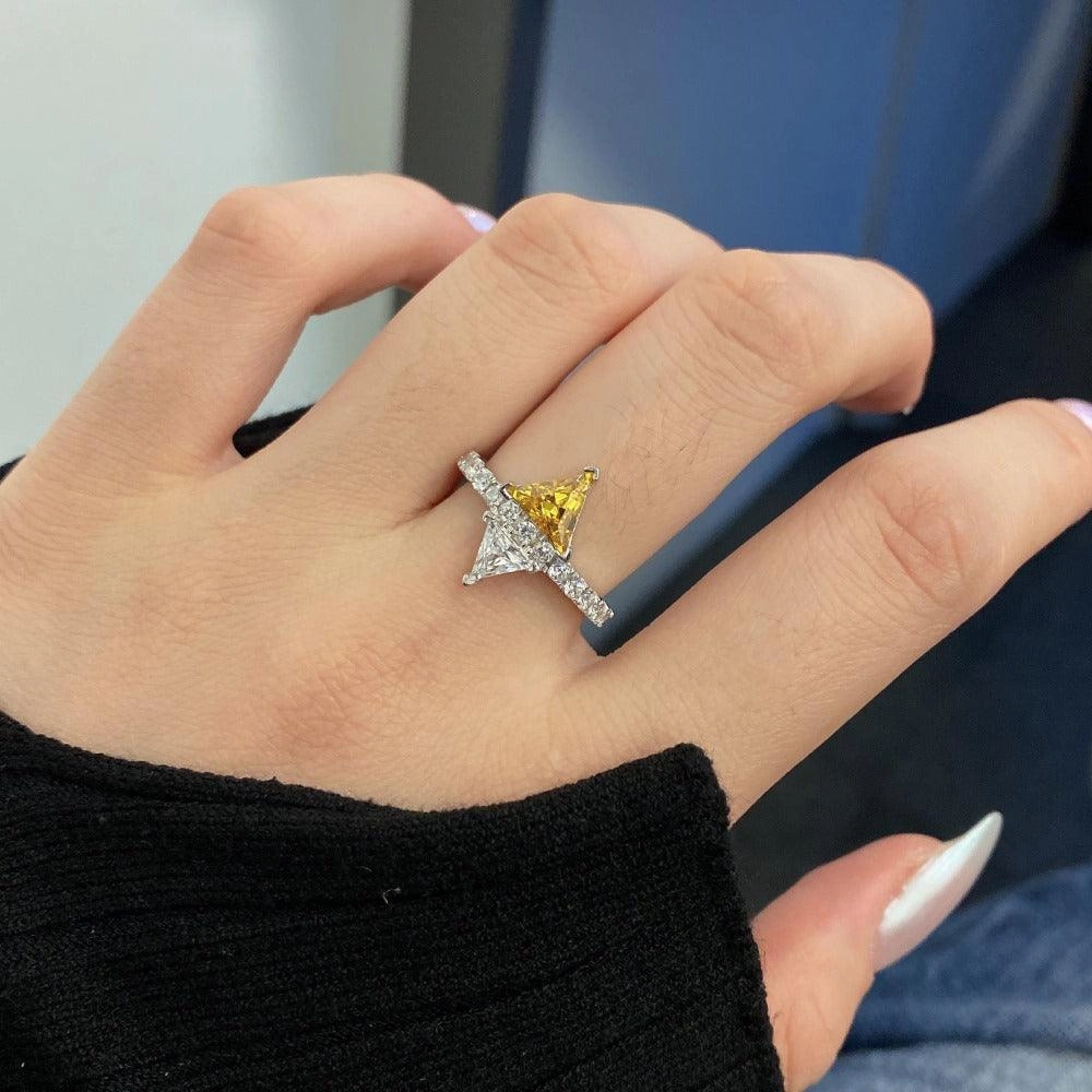 S925 Sterling Silver Ring Triangle Color Zirconium Affordable Luxury Fashion