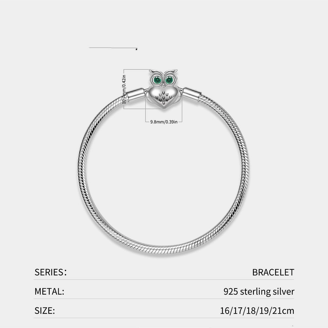 S925 Sterling Silver Snake Bone Chain Bracelet Owl Buckle