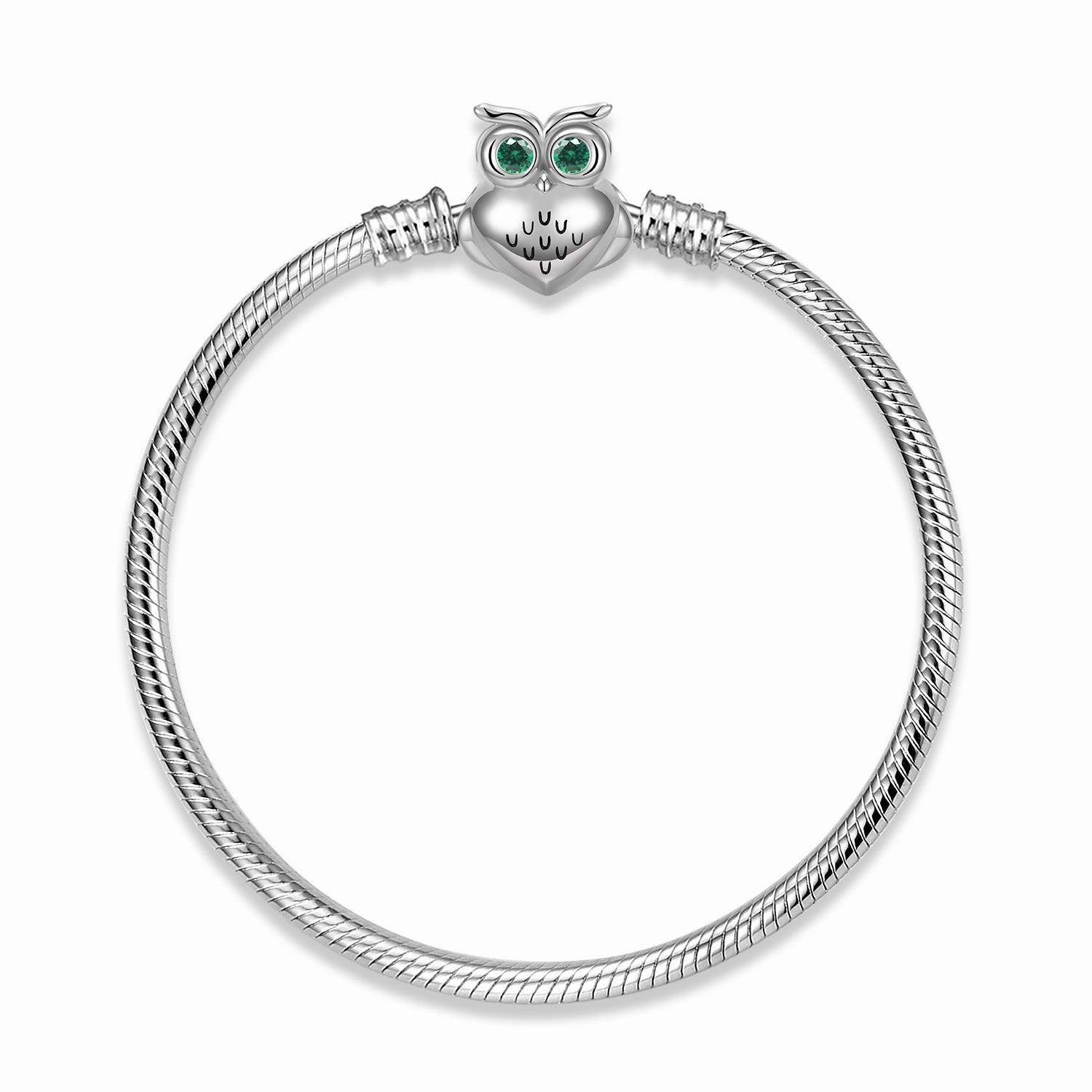 S925 Sterling Silver Snake Bone Chain Bracelet Owl Buckle