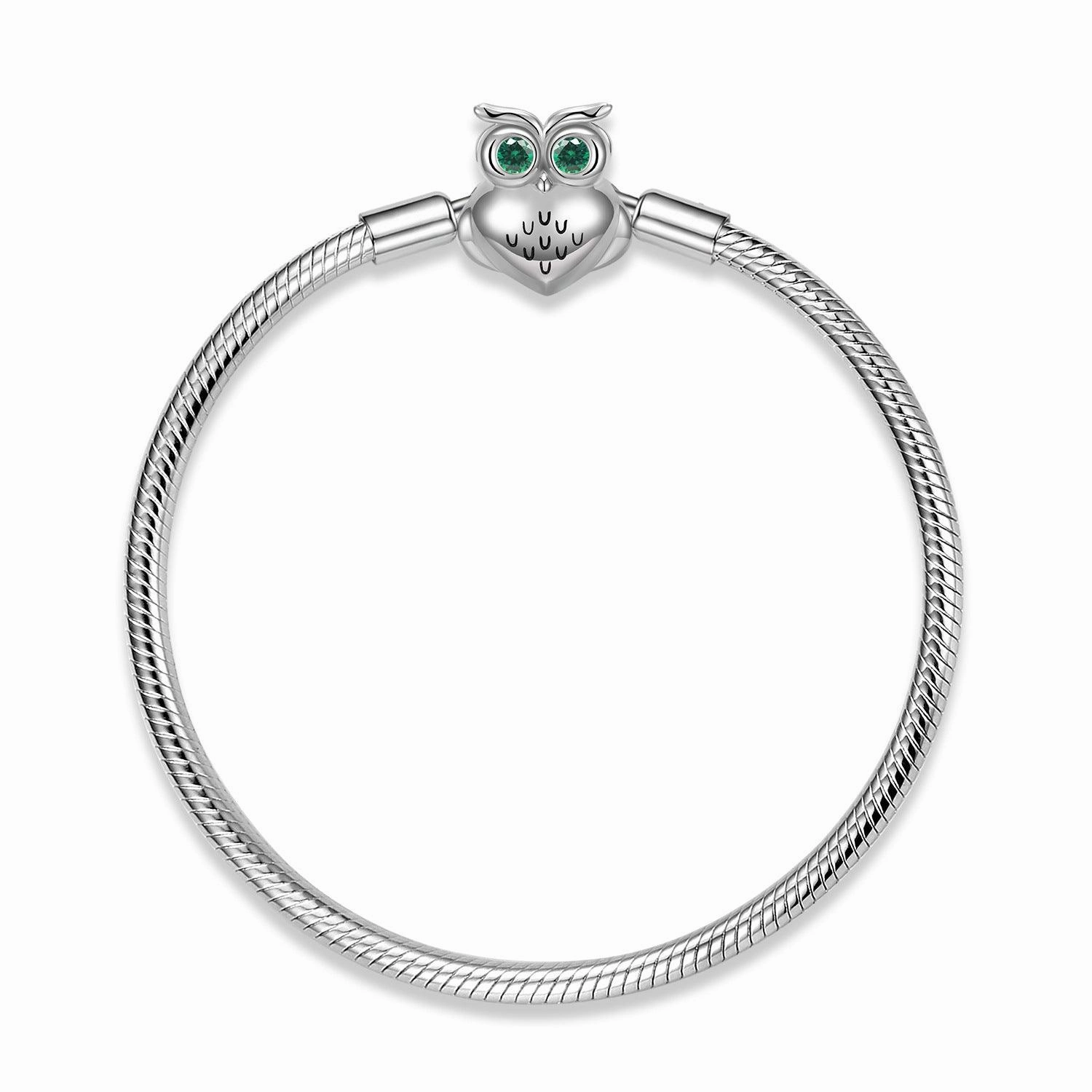 S925 Sterling Silver Snake Bone Chain Bracelet Owl Buckle