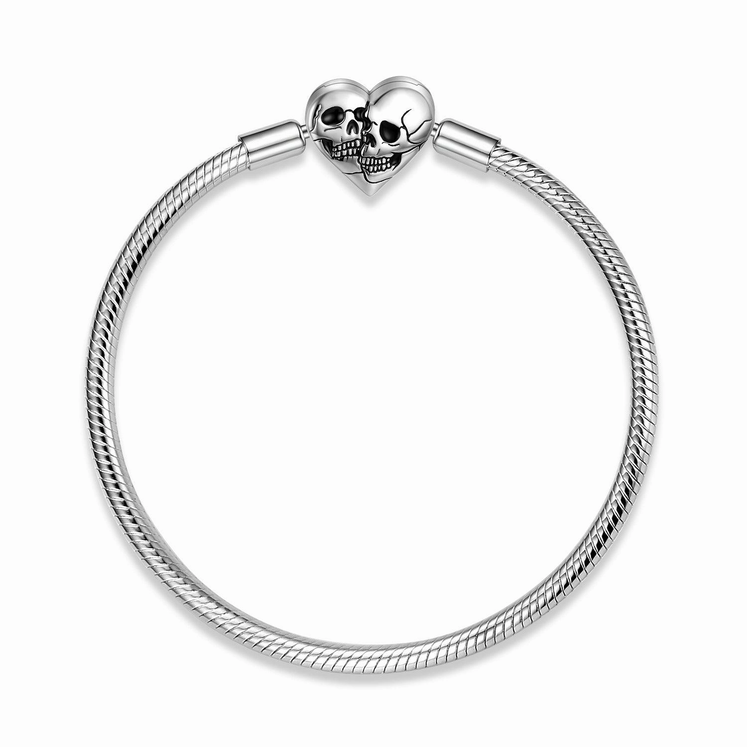 S925 Sterling Silver Snake Bone Chain Bracelet With Double Skull