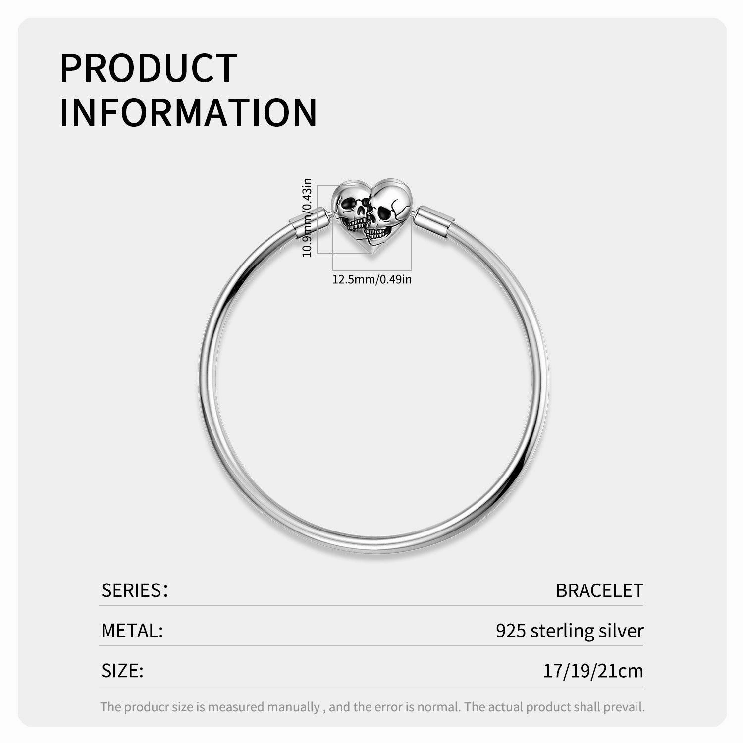 S925 Sterling Silver Snake Bone Chain Bracelet With Double Skull