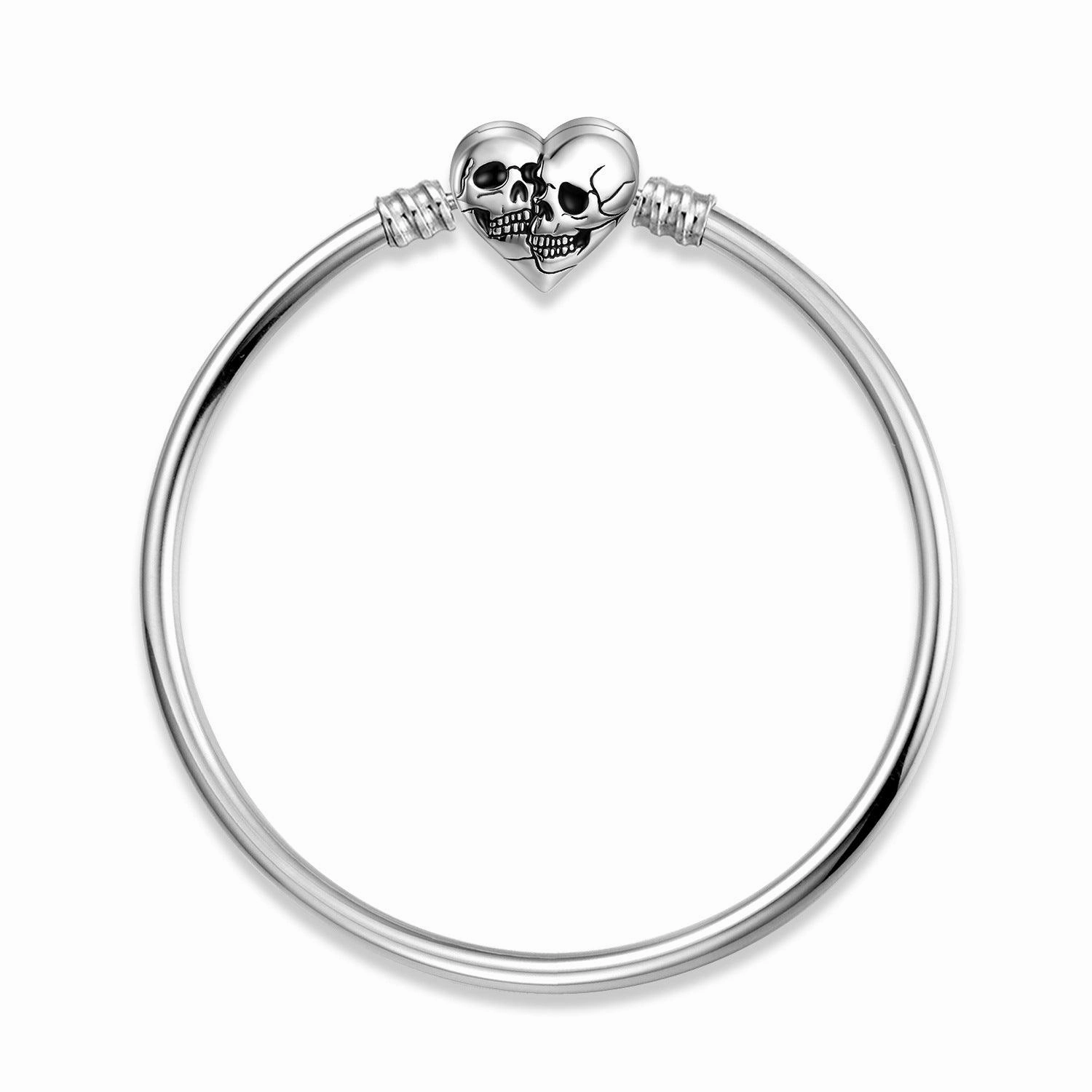 S925 Sterling Silver Snake Bone Chain Bracelet With Double Skull