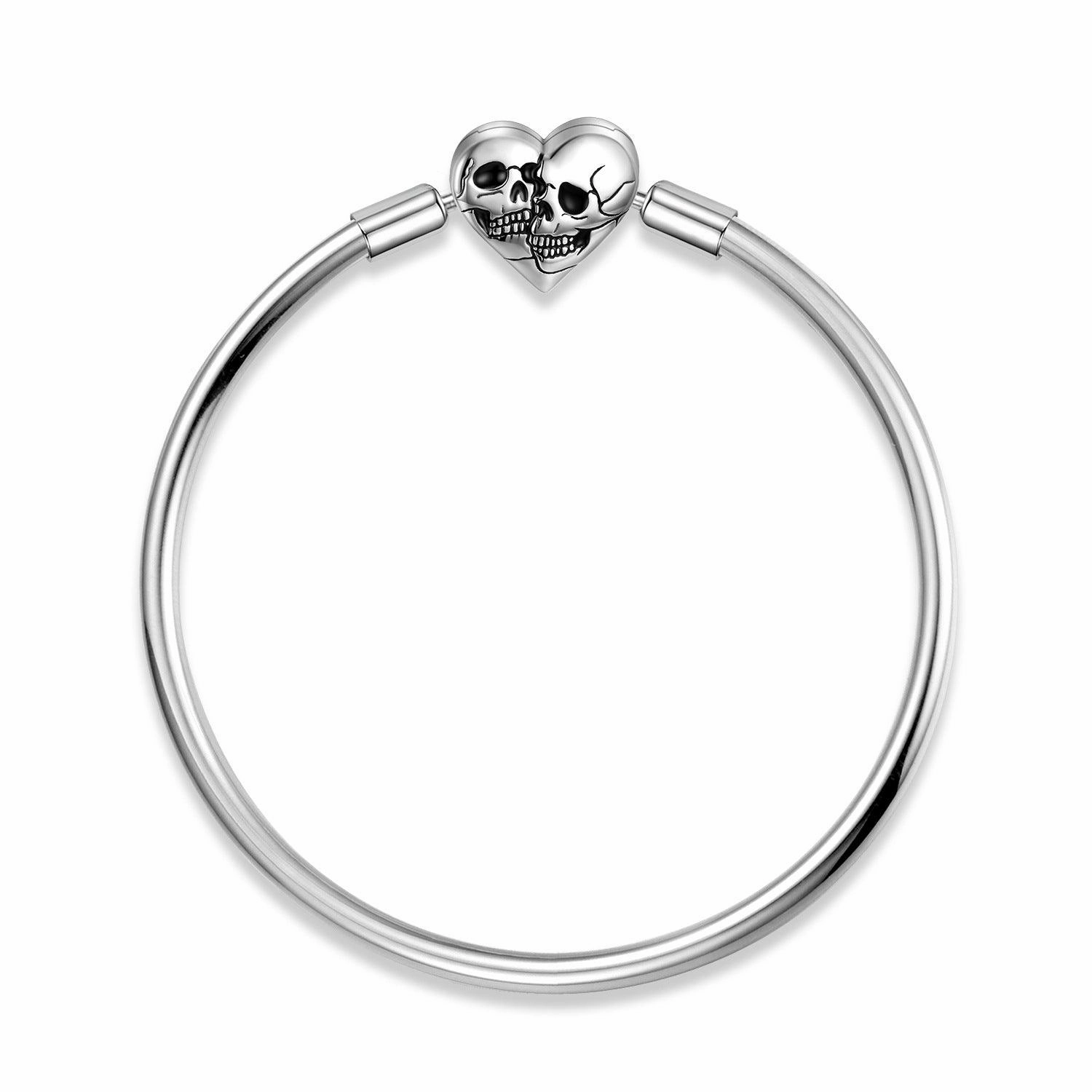 S925 Sterling Silver Snake Bone Chain Bracelet With Double Skull
