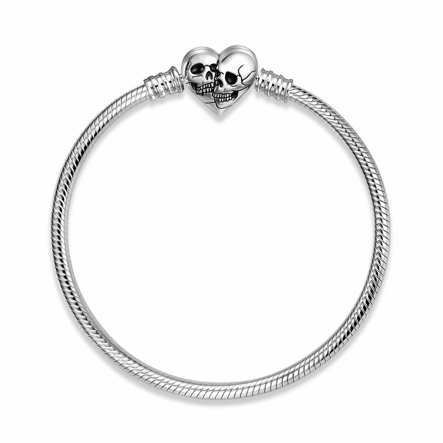 S925 Sterling Silver Snake Bone Chain Bracelet With Double Skull