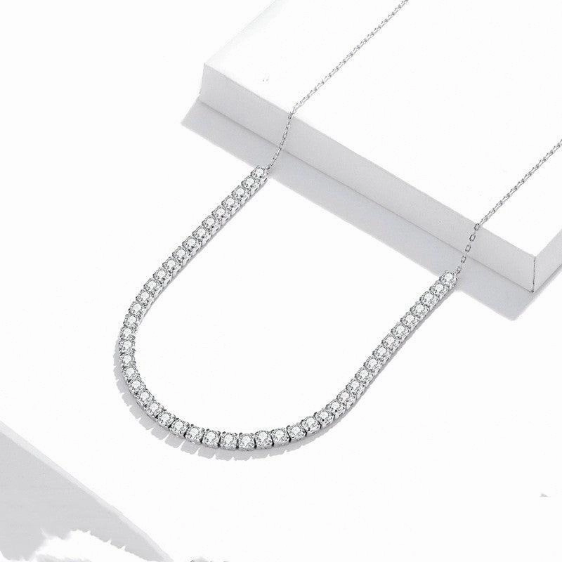 S925 Sterling Silver Sparkling Crystal Necklace Female