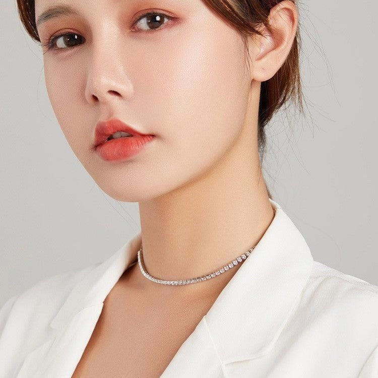 S925 Sterling Silver Sparkling Crystal Necklace Female 