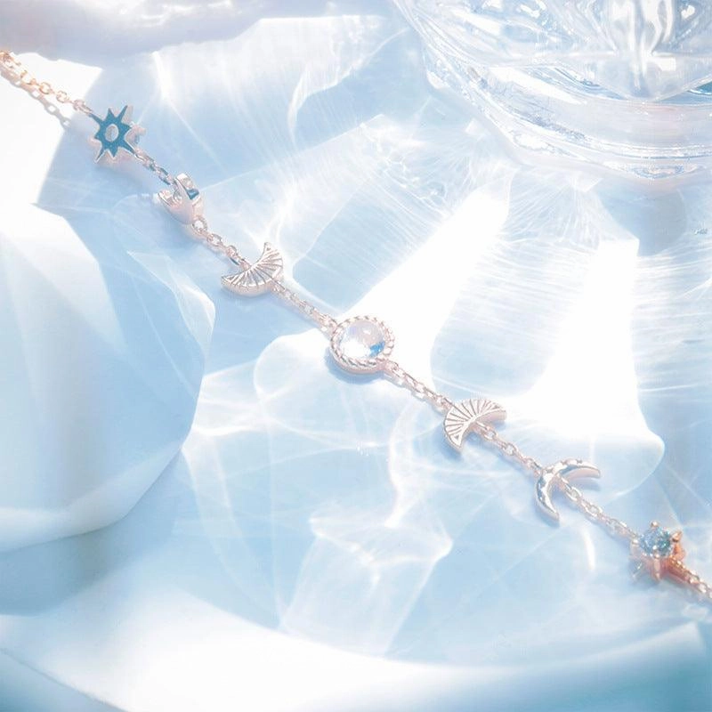 S925 Sterling Silver Star Moon Bracelet Moonlight Stone