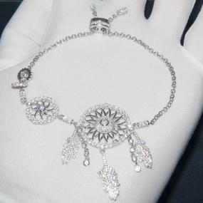 S925 Sterling Silver Women's Diamond Set Dream Catcher Bracelet 