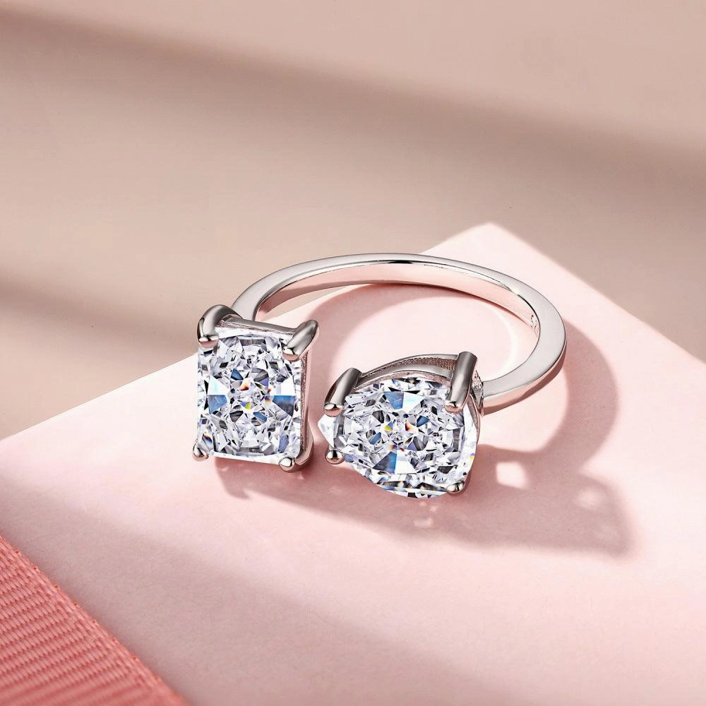 S925 Sterling Silver Women's High Carbon Drill Drop Shaped Ring