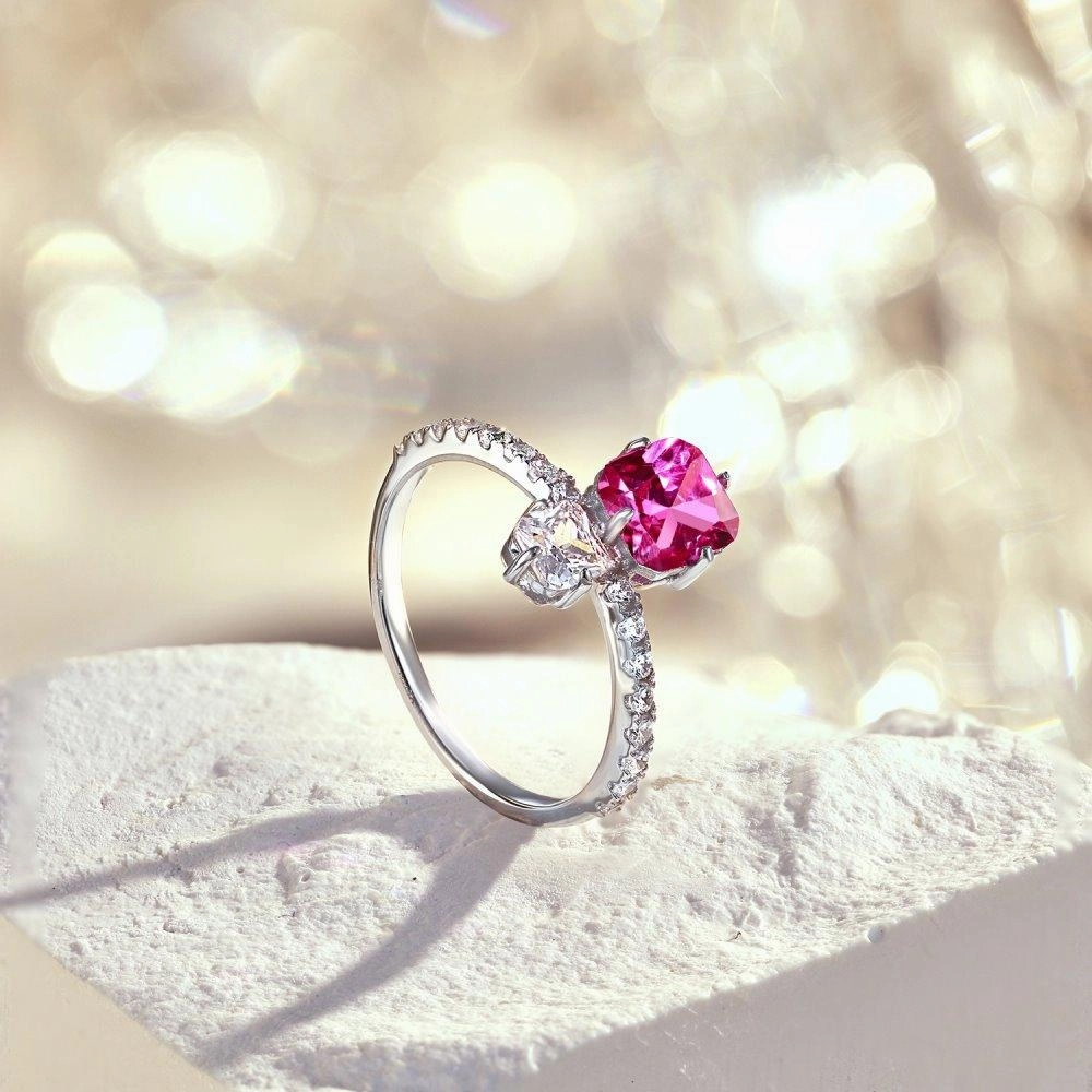 S925 Sterling Silver Women's Rose Red Square Zircon Ring