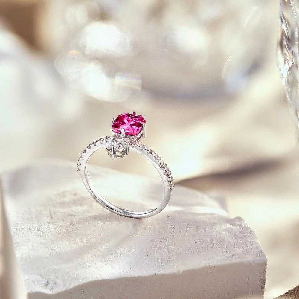 S925 Sterling Silver Women's Rose Red Square Zircon Ring