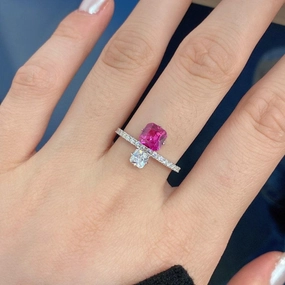 S925 Sterling Silver Women's Rose Red Square Zircon Ring 