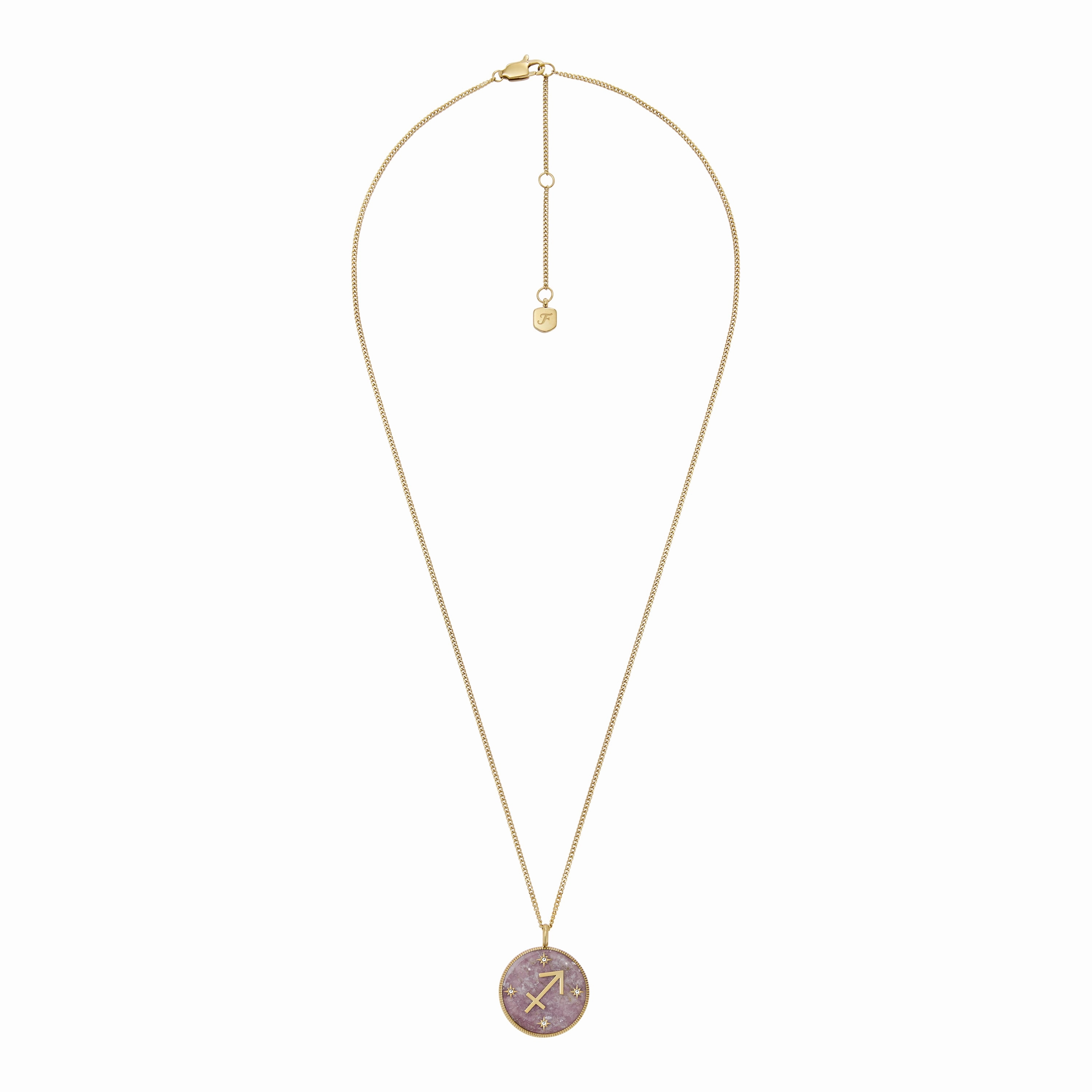 Sagittarius Written in the Stars Gold-Tone Stainless Steel Purple Amethyst Pendant Necklace
