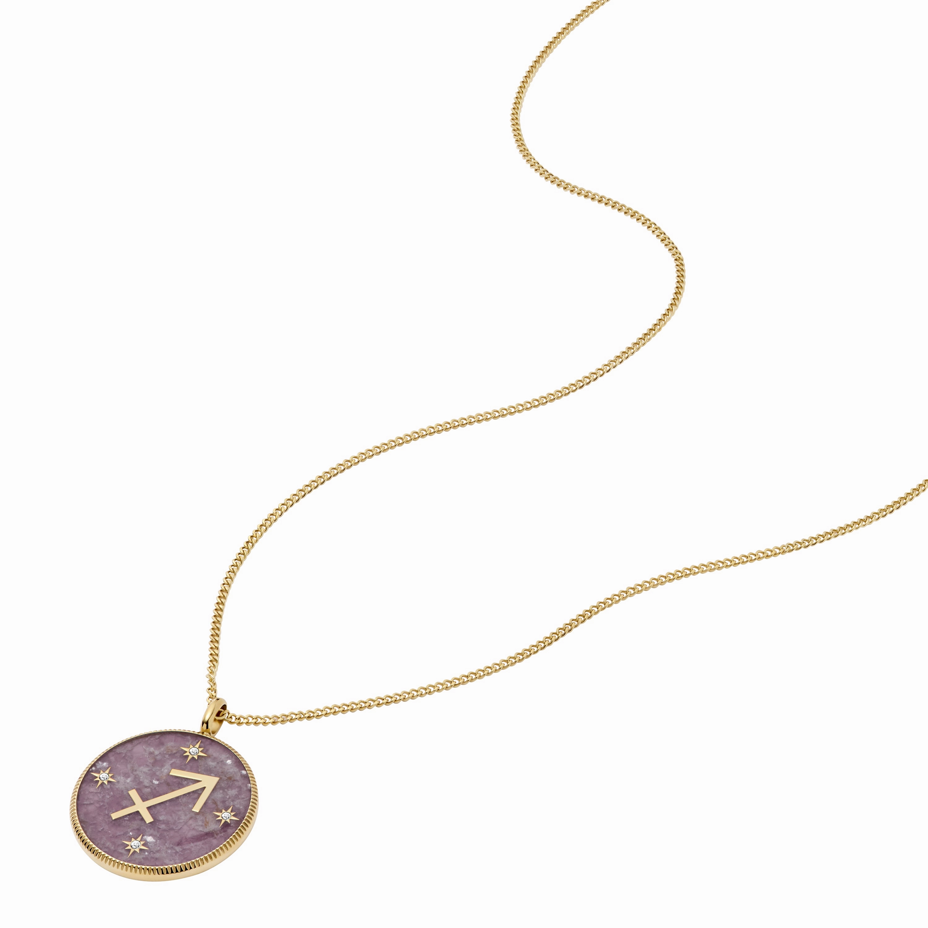 Sagittarius Written in the Stars Gold-Tone Stainless Steel Purple Amethyst Pendant Necklace