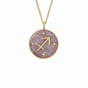 Sagittarius Written in the Stars Gold-Tone Stainless Steel Purple Amethyst Pendant Necklace fashion-jewelry  
