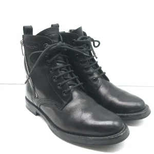 Saint Laurent Ranger Reißverschluss Kampfstiefel Schwarzes Leder Größe 38.5 Flache Knöchelstiefel