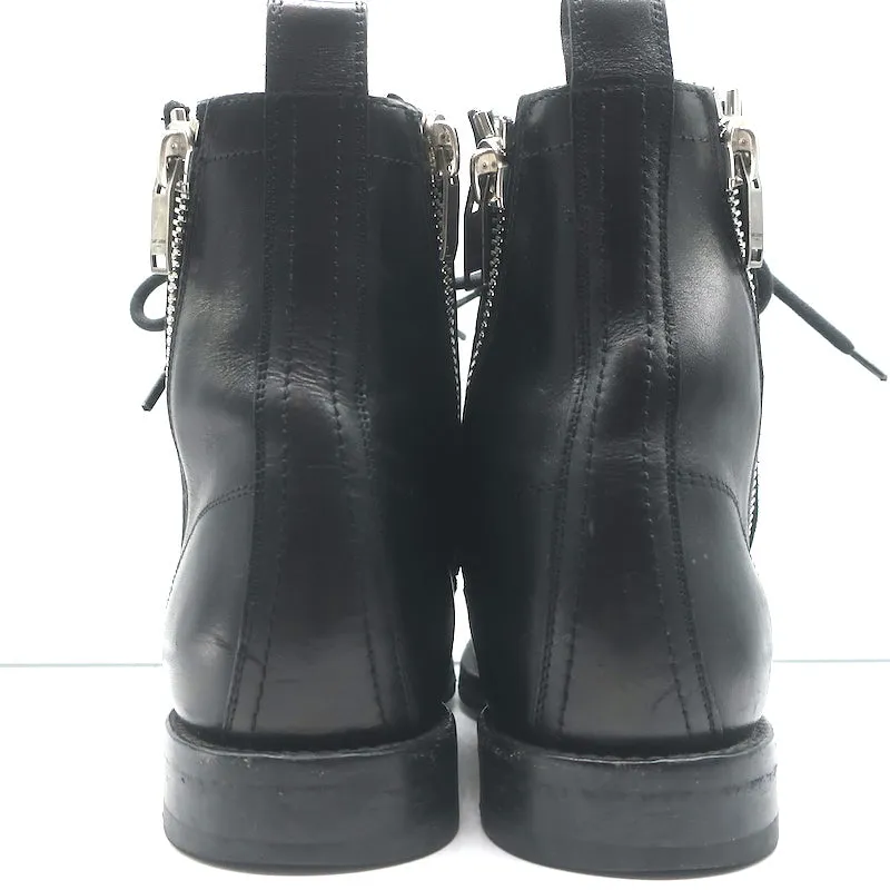 Saint Laurent Ranger Reißverschluss Kampfstiefel Schwarzes Leder Größe 38.5 Flache Knöchelstiefel