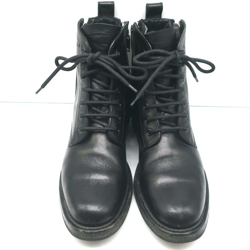 Saint Laurent Ranger Reißverschluss Kampfstiefel Schwarzes Leder Größe 38.5 Flache Knöchelstiefel