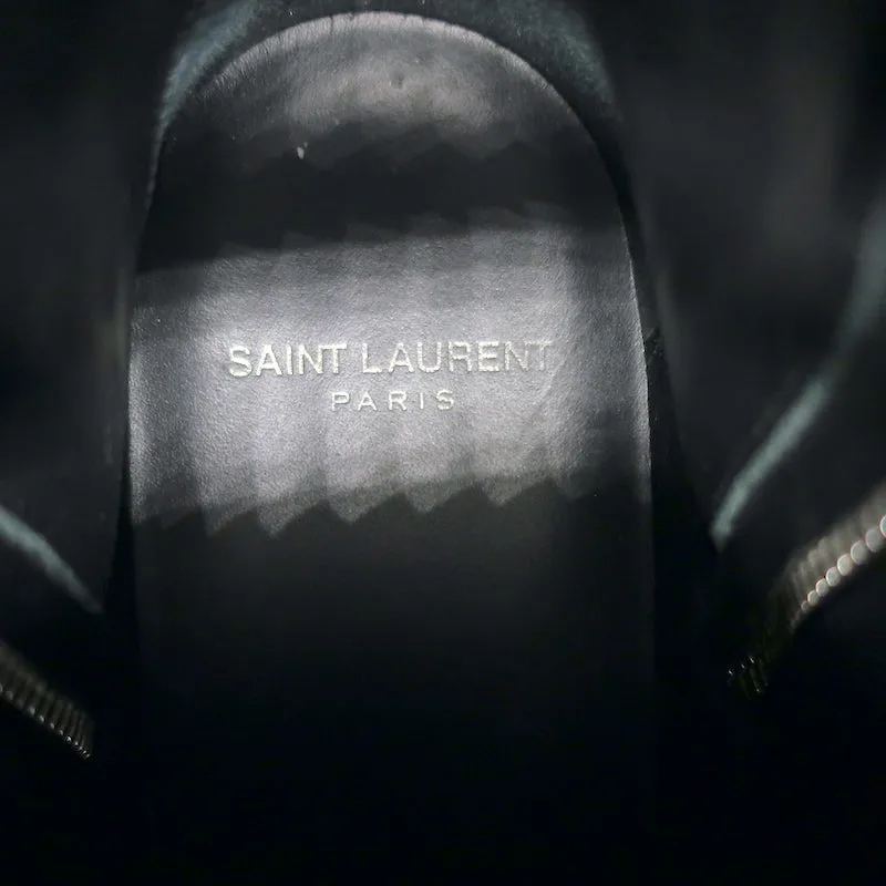 Saint Laurent Ranger Reißverschluss Kampfstiefel Schwarzes Leder Größe 38.5 Flache Knöchelstiefel