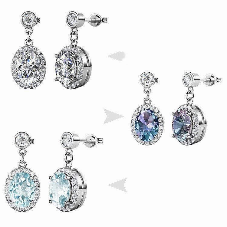 SAN Clamosan Diamond Natural Topaz Alexandre Stone S925 Sterling Silver Stud Earrings