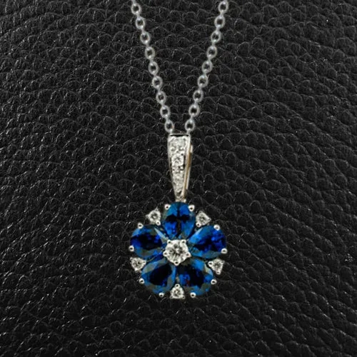 Sapphire &amp; Diamond Flower Pendant