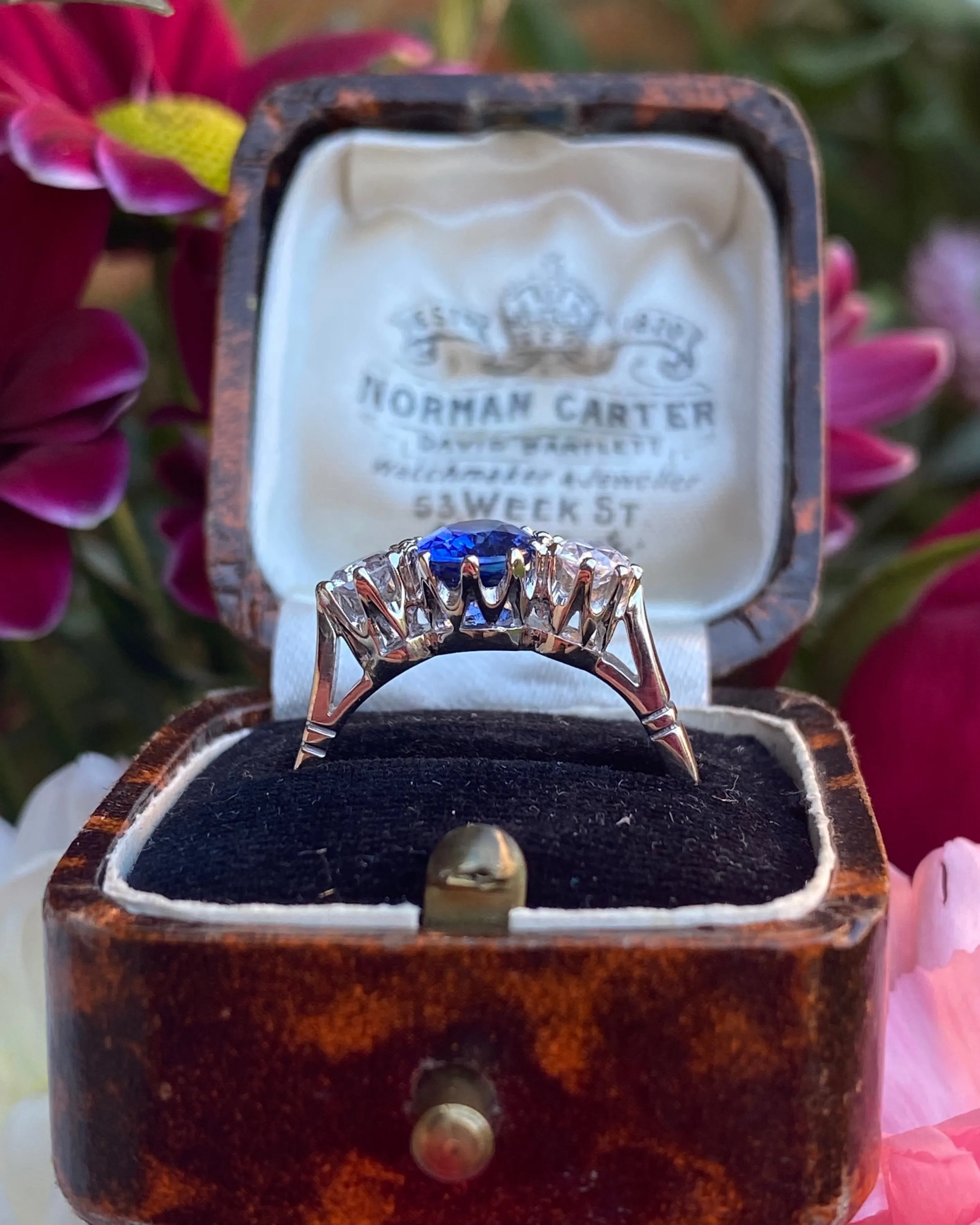 Sapphire and Diamond Three Stone Platinum Ring 0.75ct   1.25ct