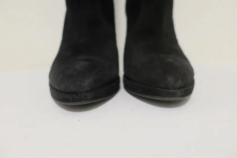 Sergio Rossi Kniehohe Stiefel mit Kettenverzierung Schwarz Wildleder Größe 36 Plateauabsatz
