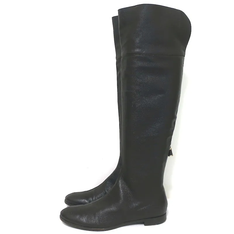 Sergio Rossi Over-the-Knee Flache Stiefel Dunkelbraun Geprägtes Leder Größe 37