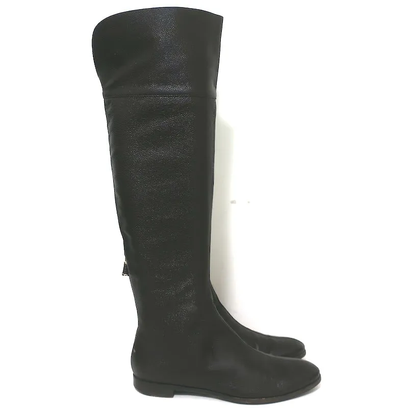 Sergio Rossi Over-the-Knee Flache Stiefel Dunkelbraun Geprägtes Leder Größe 37
