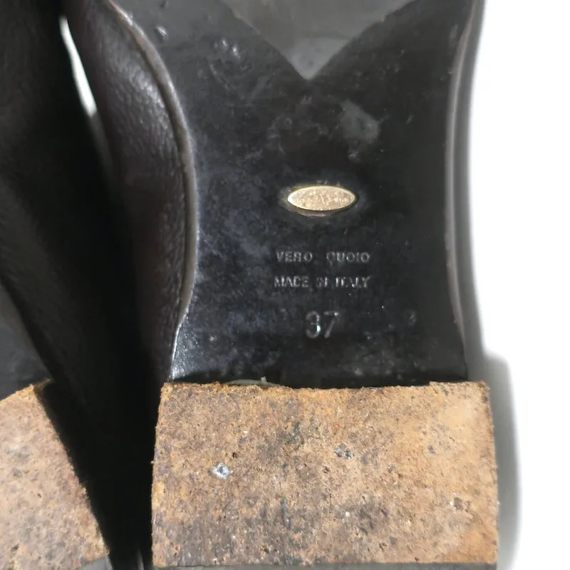 Sergio Rossi Over-the-Knee Flache Stiefel Dunkelbraun Geprägtes Leder Größe 37