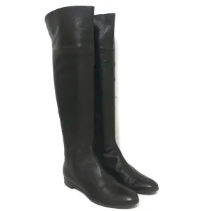 Sergio Rossi Over-the-Knee Flache Stiefel Dunkelbraun Geprägtes Leder Größe 37