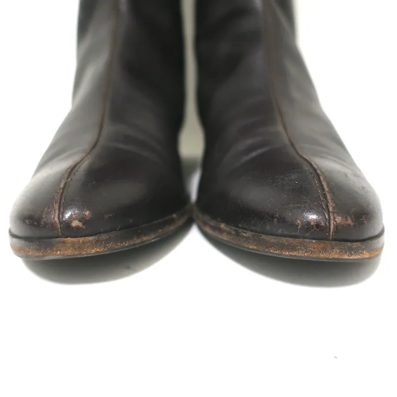 Sergio Rossi Over-the-Knee Flache Stiefel Dunkelbraun Geprägtes Leder Größe 37