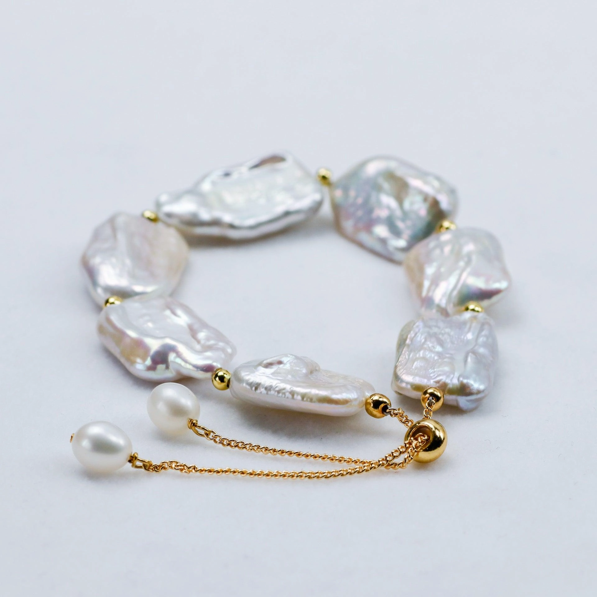 Shaped Baroque Freshwater Pearl 14-15mm Square Bead Bracelet 
