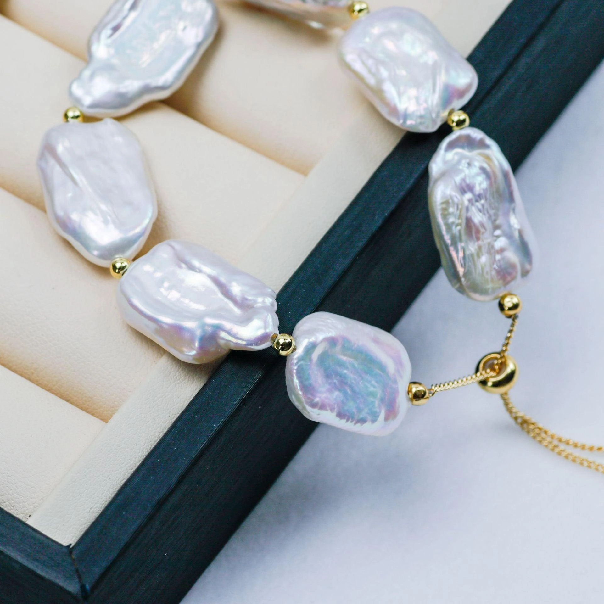 Shaped Baroque Freshwater Pearl 14-15mm Square Bead Bracelet
