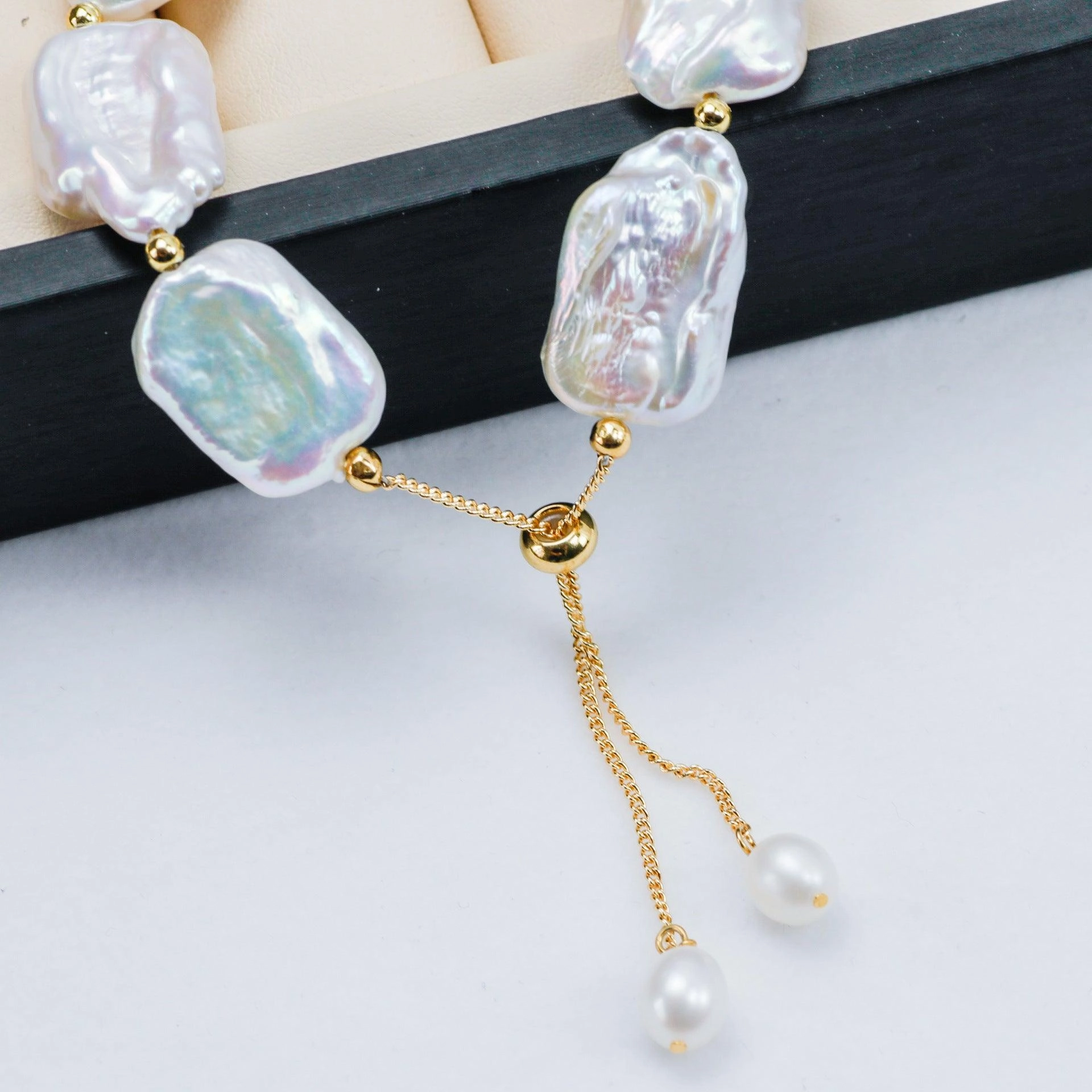 Shaped Baroque Freshwater Pearl 14-15mm Square Bead Bracelet