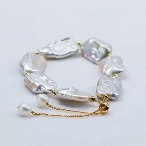 Shaped Baroque Freshwater Pearl 14-15mm Square Bead Bracelet 