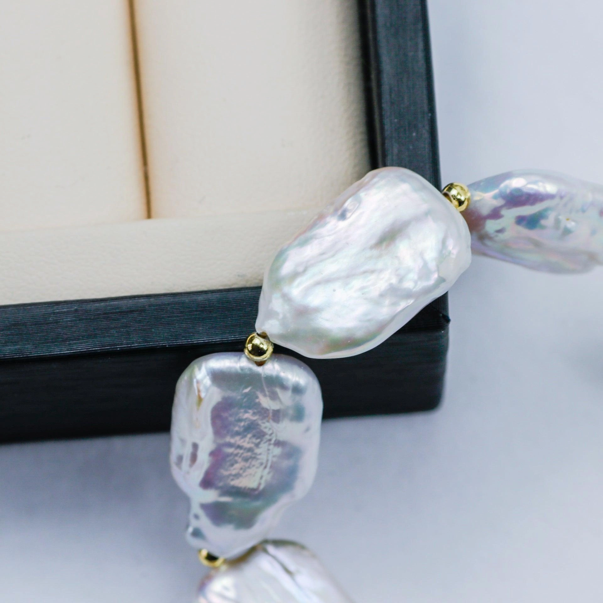 Shaped Baroque Freshwater Pearl 14-15mm Square Bead Bracelet