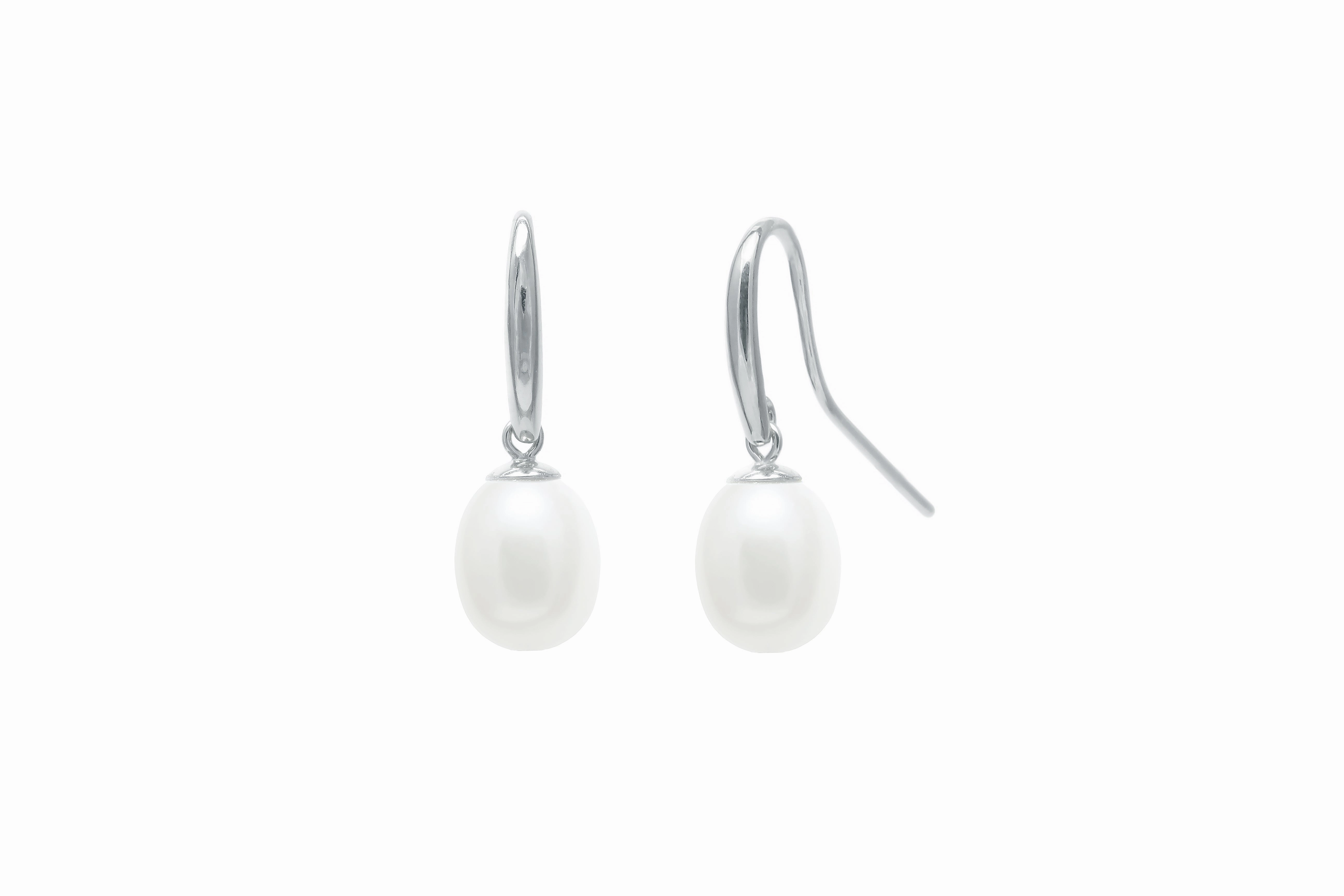 Silver 7mm White Cultured Pearls Hook Earrings texture-pearl  