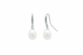 Silver 7mm White Cultured Pearls Hook Earrings texture-pearl  