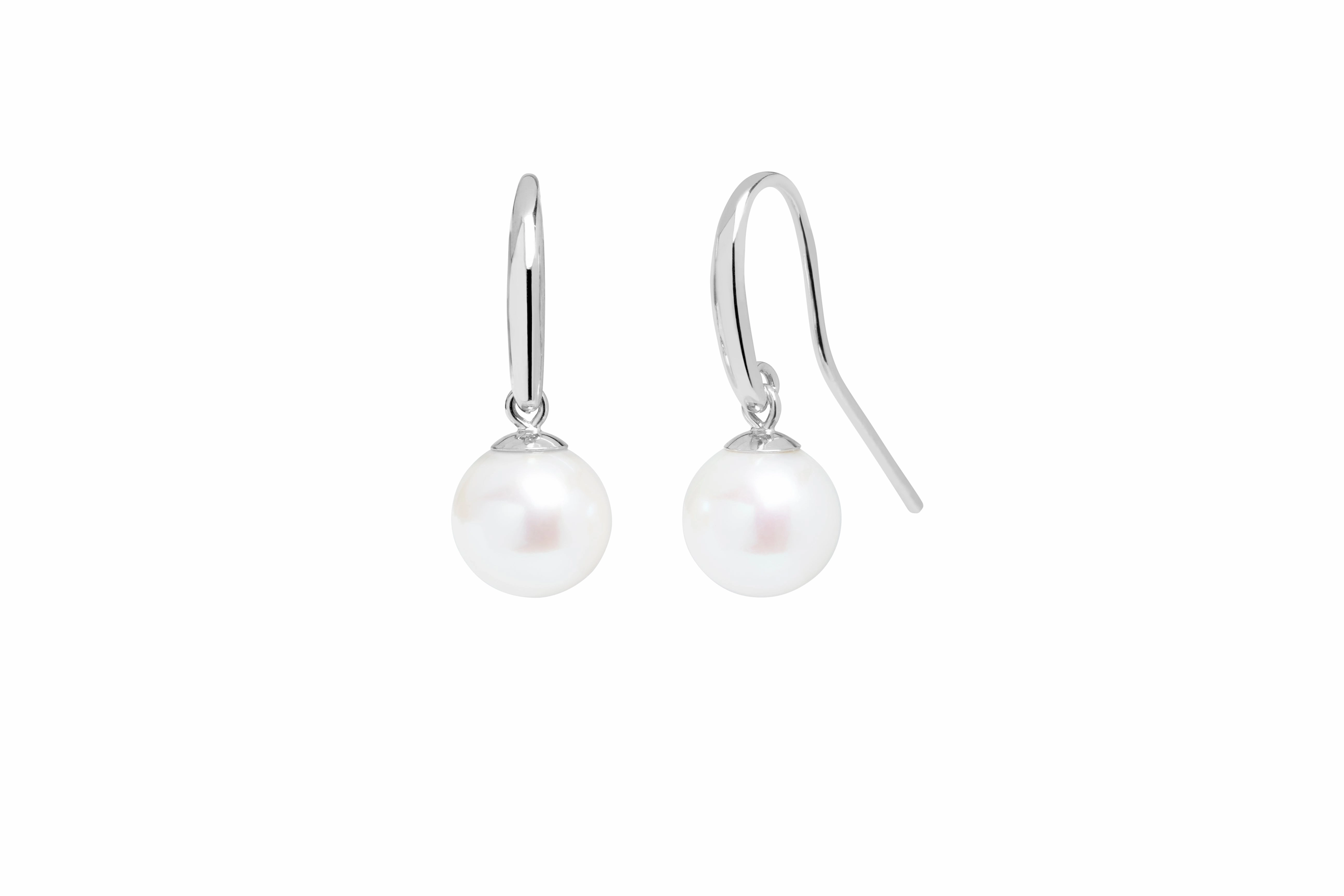 Silver 8mm White Cultured Pearls Hook Earrings texture-pearl  