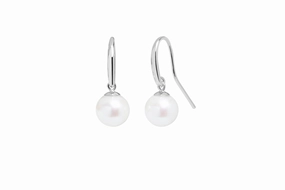 Silver 8mm White Cultured Pearls Hook Earrings texture-pearl  