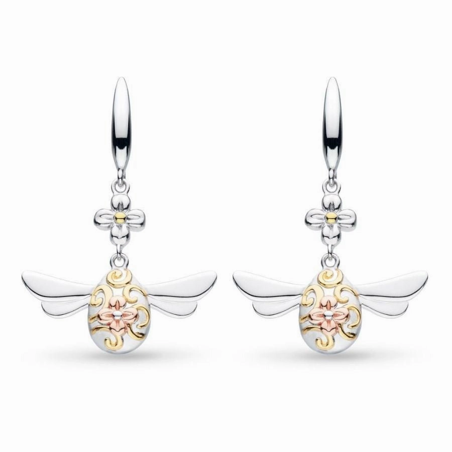 Silver & Gold Plate Blossom Flyte Queen Bee Drop Earrings texture-silver-ornament  