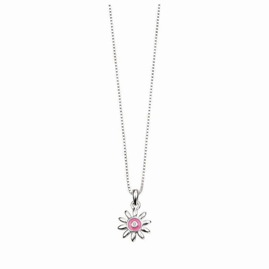 Silver & Pink Enamel Daisy Pendant texture-silver-ornament  